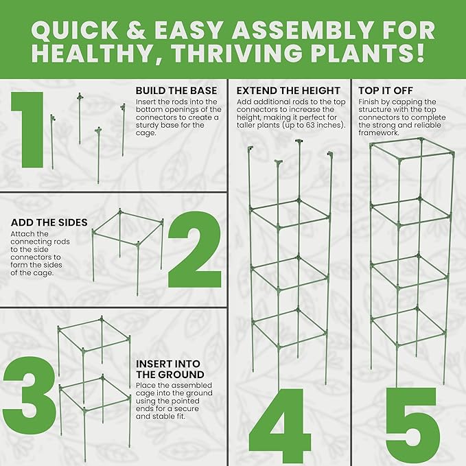 Tomato Cage Square - Large Trellis Stakes and Plant Support Structures for Vegetables and Climbing Plants - Tall Tomato Cages for Garden, Pots, Raised Garden Bed Outdoor Supplies (6 Pack - Up to 58") K-BRANDS