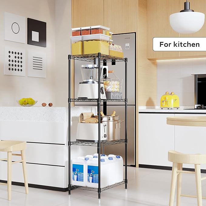 4 Tiers Shelf Metal Storage Shelves Wire Rack Closet Organizers with Wheel for Garage Kitchen Bathroom Laundry Black 11.8" D x 17.7" W x 41.9" H MEIGAOPLASTICANDMETALHKCOLIMITED