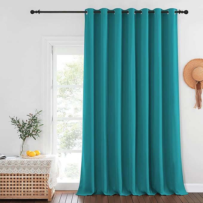 NICETOWN Extra Wide Blackout Peacock Teal Sliding Door Curtain - Thermal Curtains Room Divider Drape Light & Sound Blocking Blackout Window Treatment for Living Room & Bedroom (W100 x L108, 1 Panel) NICETOWN