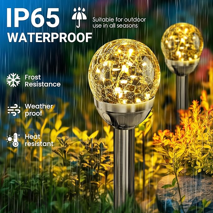 SOLPEX Solar Garden Lights String - 3 Pack Warm White, Solar Powered Cracked Glass Ball, Waterproof for Outdoor & Patio Decoration Solpex