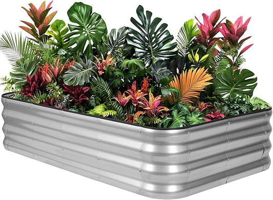 1MORE Raised Garden Bed -5X3X1 Galvanized Planter Box for Outdoor Gardening,4 in 1 Modular Raised Bed Kit with Protective Tape, Gloves for Herb,Ideal for Vegetables and Plants.Sliver-1Pcak 1MORE