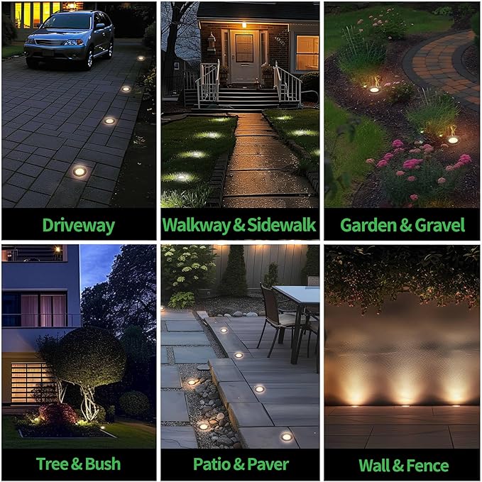 Landscape Well Lights Kit, 4 Pack LED Low Voltage Ground Lights and 100W Transformer and 100FT Cable and 20 Wire Connectors, IP67 Waterproof Aluminum for Driveway Walkway Tree 580LM Varmtalys