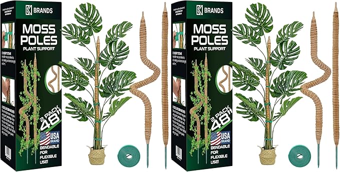 4 Pack 48'' Bendable Moss Pole Monstera Plant Support for Climbing Indoor Plants - Stakes for Potted Climbers - Tall Sticks Indoor Trellis for Houseplants - Accessories for Monstera Pot K-BRANDS