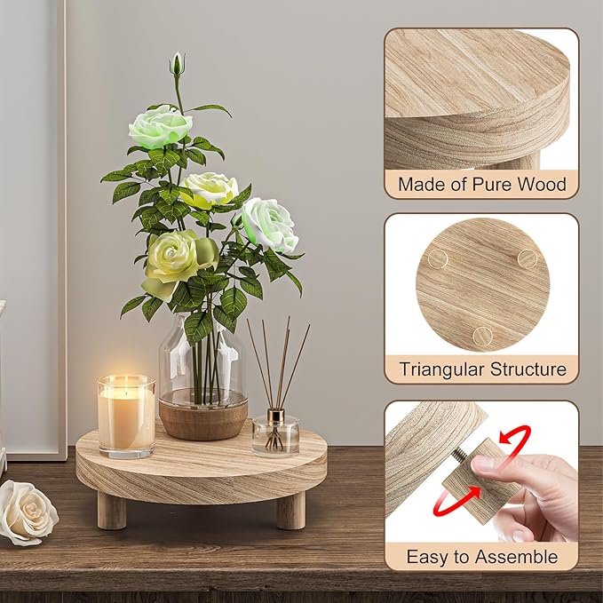 3 Pcs Wood Plant Stand Indoor Outdoor, Round Wood Riser for Decor 6/8/10" Wooden Stool Display Stand Flower Pot Holder Small Planter Tray Modern Potter Decorative for Desktop Counter Room (Natural) Letyourd%C3%A9cormoreglamorous