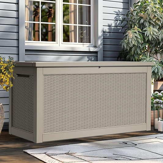 YITAHOME XXL 260 Gal Large Deck Box, Outdoor Resin Storage Box, Rattan Storage Container for Patio Furniture, Garden Tools, Waterproof, Lockable (Brown) YITAHOME