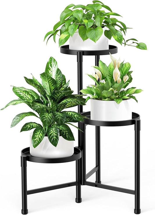 3 Tier Metal Corner Plant Stand Indoor Outdoor, Heightened widened 30'' Tall Multiple Flower Pot Display Holder, Iron Plant Rack Organizer for Living Room Garden Patio Balcony Office (black) ZOXILEN