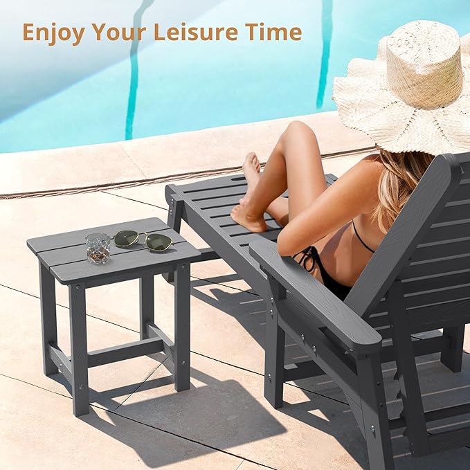 LUE BONA Outdoor Side Table Set of 2, HDPS Small Outdoor Table, Adirondack Side Table, Outside End Table for Patio, Deck, Pool, Weather Resistant/Easy Maintenance, Dark Gray LUEBONA