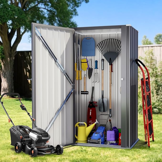 Greesum Outdoor Metal Storage Cabinet, 55'' Lockable Tall Shed, Vertical Tool Organizer Without Shelves for Garage, Patio, Backyard, Home & Lawn, Black BuynowfromGreesum