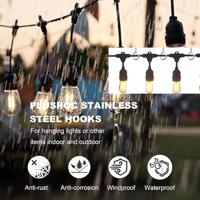 PlusRoc 20 Pack Ceiling Hooks for Hanging Plants Outdoor String Lights Heavy Duty, 2.2 Inch Eye Hook Screw in Cup Hooks Q-Hanger for Patio Lights, Wall Wood Fence Deck Mount(Stainless Steel, Silver) PlusRoc