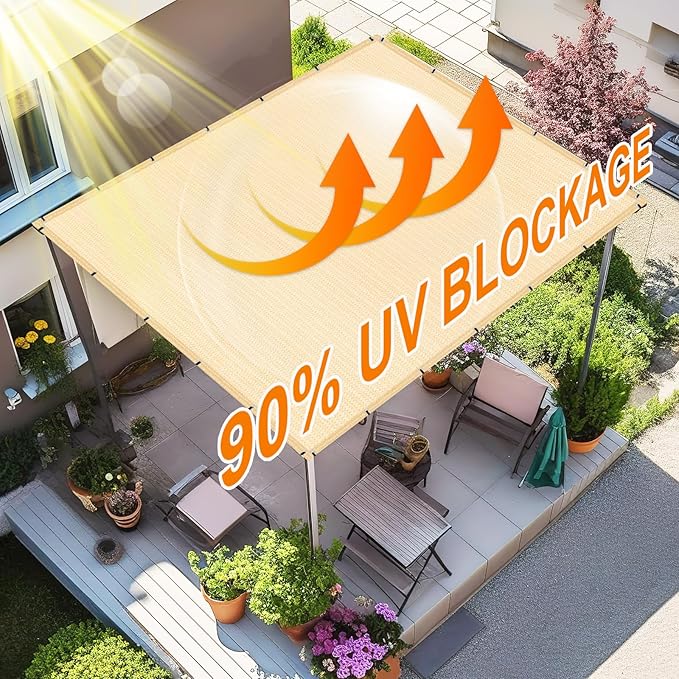 Artpuch 90% Sun Shade Cloth, 6 x 6 FT Pergola Shade Cover Canopy with Grommets, Sun Screen Fabric Tarp for Patio, Outdoor, Garden, Backyard, Wheat Artpuch