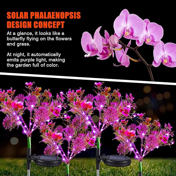 Neporal Solar Garden Lights, 4PK Purple Phalaenopsis Solar Flowers Outdoor Waterproof, Solar Lights Outdoor Decorative for Garden, Yard Decor, Neporal