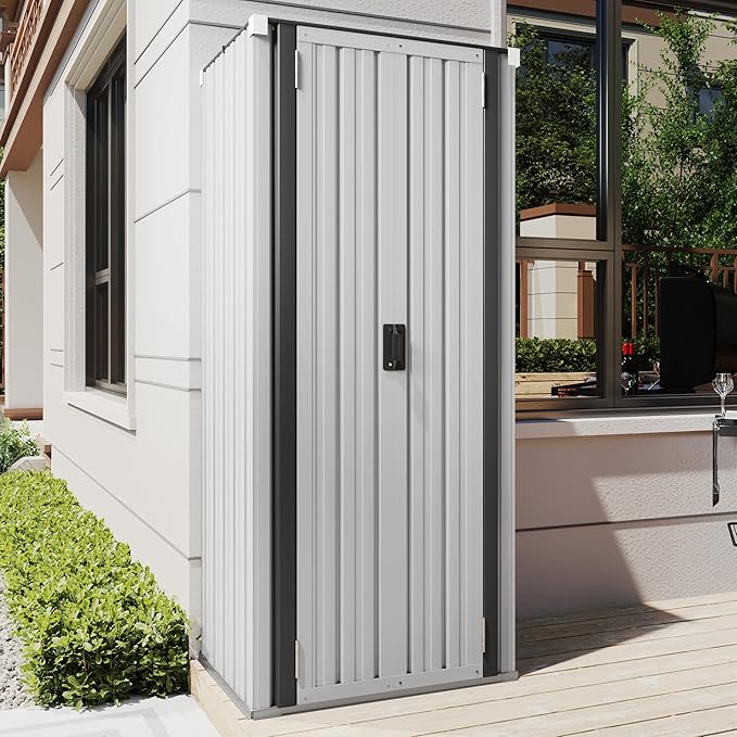 AECOJOY Outdoor Storage Cabinet Waterproof with Adjustable Shelves, Vertical Tall Outdoor Cabinet Weatherproof, Garden Sheds & Outdoor Storage Clearance Cabinet Storage for Outside in White AECOJOY