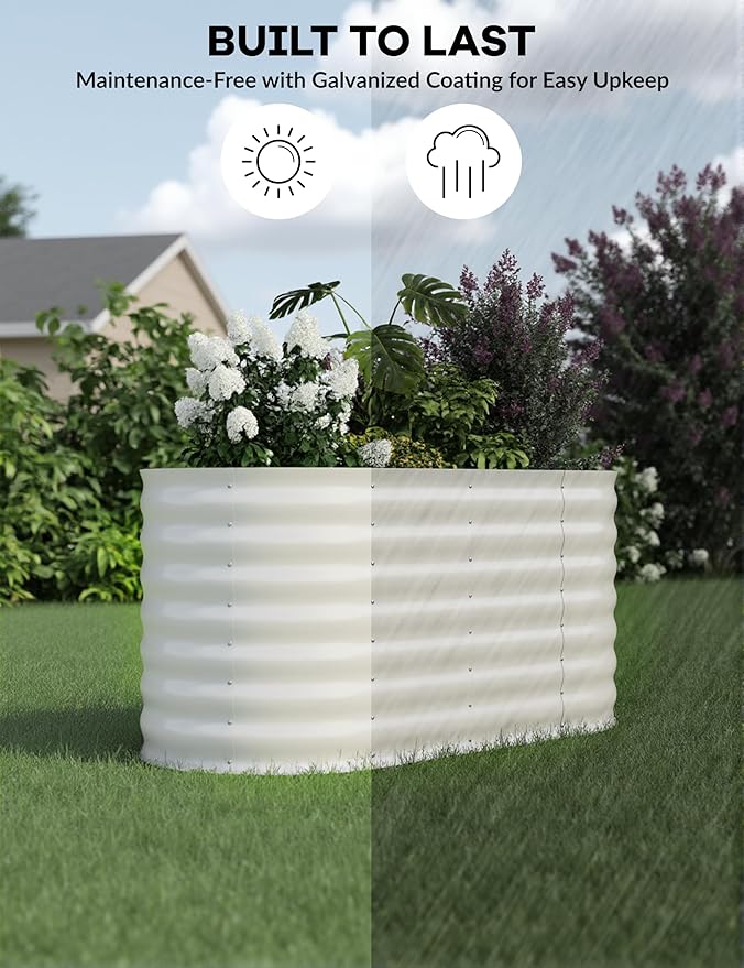 2 Pcs Raised Garden Beds Outdoor 4x2x2 ft - Galvanized Steel Planter Box for Vegetables, Flowers, Rust-Resistant Garden Box, Easy Assembly Raised Beds, Durable Planters for Outdoor Plants, Beige GarveeLife