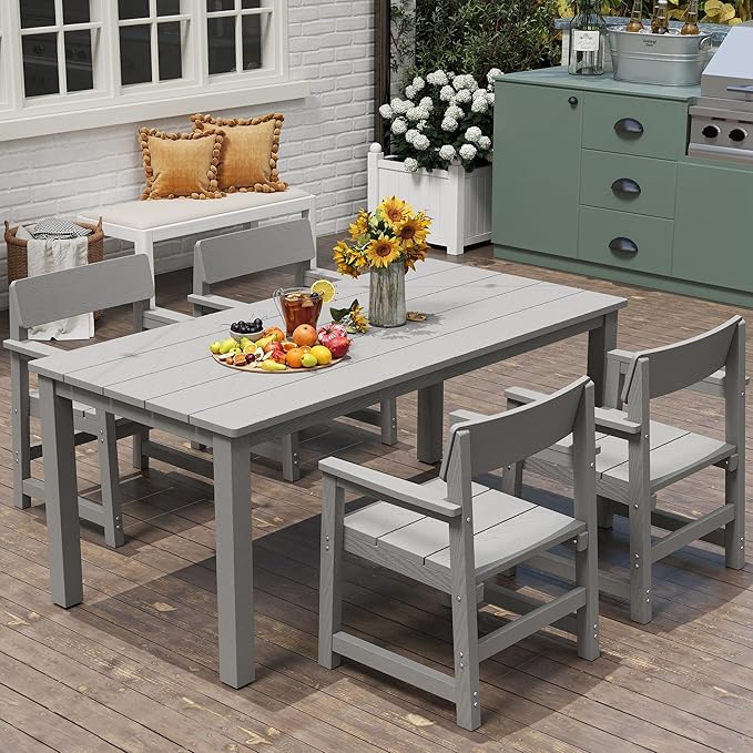 5-Piece HIPS Patio Dining Set for 4 Person Outdoor Dining Sets with Umbrella Hole Tables and Chairs Furniture Set All Weather Proof for Garden, Backyard, Poolside JOCOEVOL