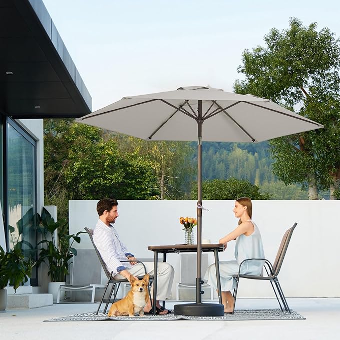 JEAREY 7.5FT Patio Umbrella Market Table Umbrella with 6 Sturdy Ribs, Push Button Tilt/Crank Outdoor Umbrella for Garden, Deck, Backyard, Pool and Beach,Light Grey JEAREYOutdoorsCollection
