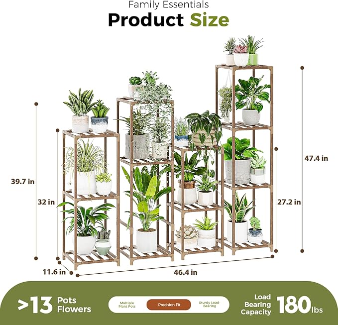 Bamworld 4 Sets Tall Plant Stands Indoor Outdoor Combo Plant Shelves Wooden Plant Holder Rack for Multiple Plants Flower Stands for Living Room Balcony Garden Patio Lawn Window Bamworld