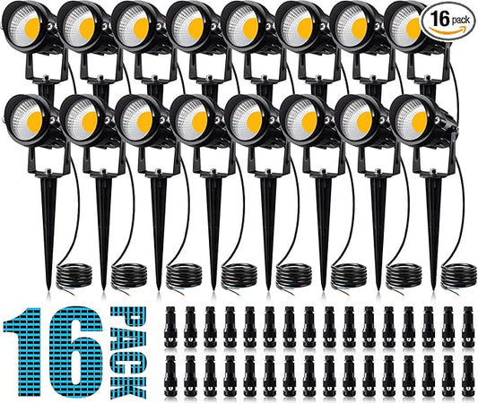 SUNVIE 12W Low Voltage Landscape Lighting Landscaping Lights with Connectors Outdoor LED Landscape Light 3000K Waterproof Tree Flag Lights Low Voltage Lighting with Stand for Garden Yard Path, 16 Pack SUNVIE