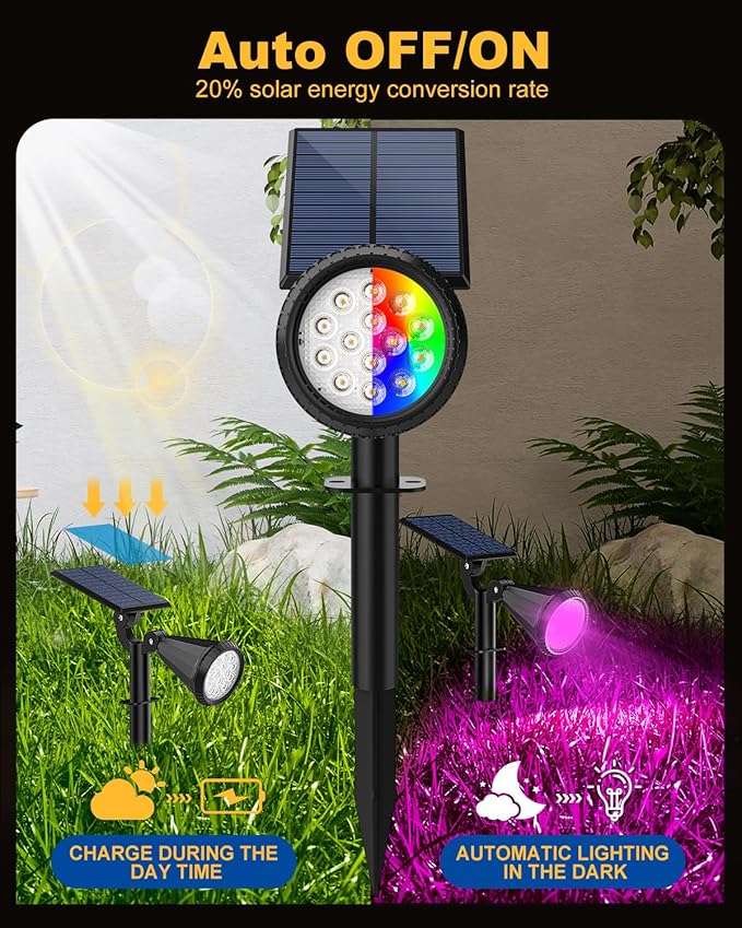 Solar Spot Lights Outdoor Color Changing, 7 Modes/14 LED Outdoor Solar Lights for Yard, Waterproof RGB Multicolor Solar Landscape Spotlights Auto On/Off for Flood, Yard, Tree, Pathway, 4 Pack FratinkSolarLights