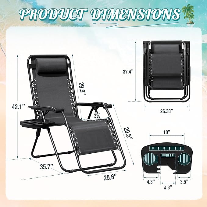 Homall Zero Gravity Chair Patio Folding Lawn Lounge Chairs Outdoor Lounge Gravity Chair Camp Reclining Chair with Pillows for Poolside Backyard and Beach Set of 2 (Dark Black) Homall