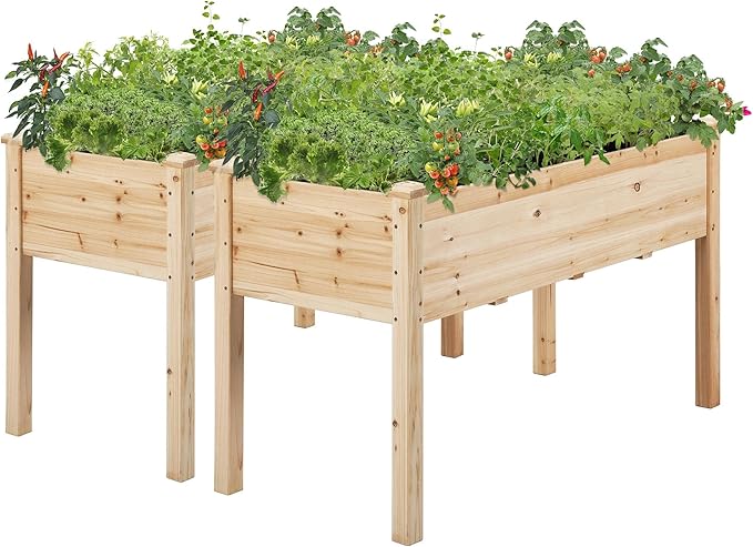 Yaheetech 2pcs Raised Garden Bed 48x24x30in Elevated Wooden Horticulture Planter Box with Legs Standing Growing Bed for Gardening/Backyard/Patio/Balcony, Wood Yaheetech