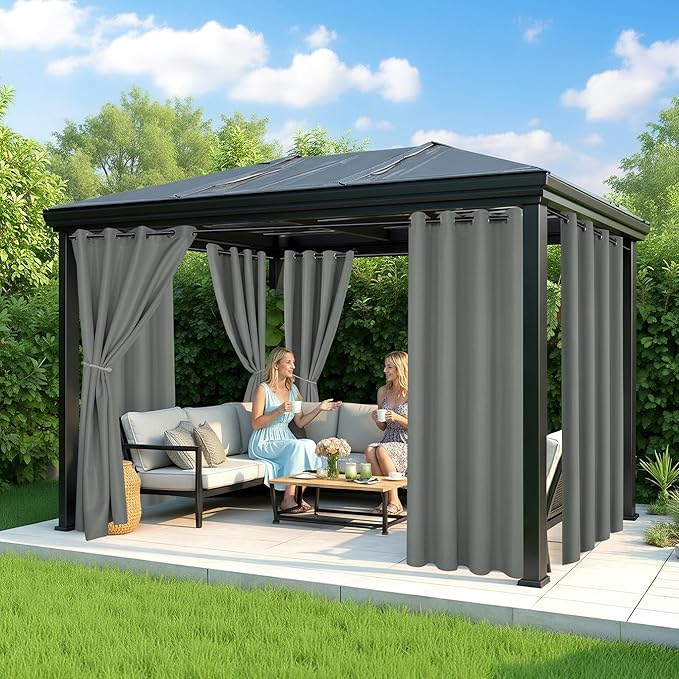 Outdoor Curtains for Patio Waterproof - 6 Panels Privacy Weatherproof Outside Curtains with Grommets for Pergola, Gazebo, Porch, Cabana, Balcony, 54 x 84 Inch, Grey RichSets