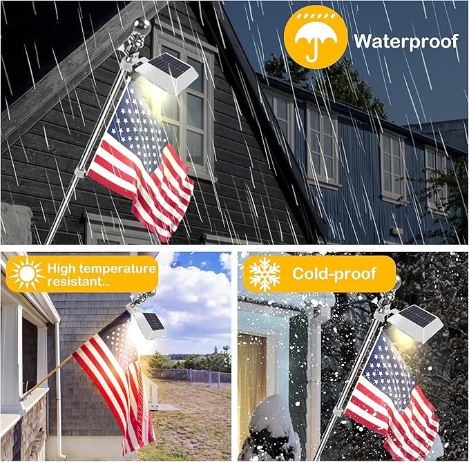 Solar Flag Pole Light, Bright Warm White 3000k Flagpole Light Upgrade Solar Powered for 5ft 6ft Flag Pole, Outdoor Dusk to Dawn Led Solar Lights, Outside House Garden Yard American Flags Decor, White Little+Joke