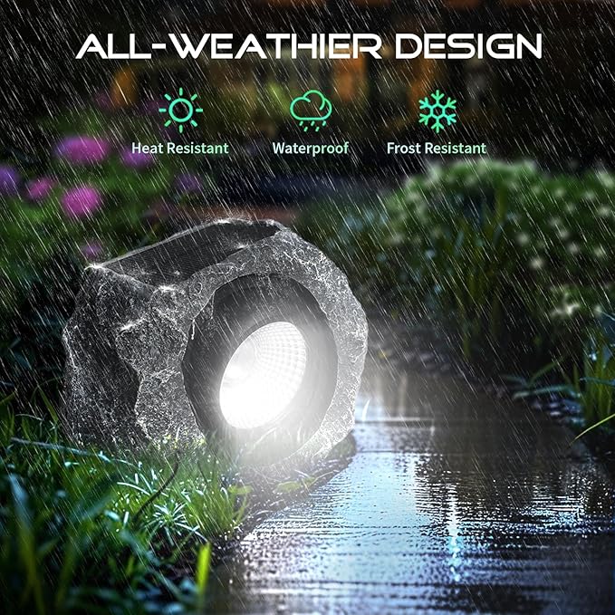 4 Pack Solar Rock Lights Outdoor, Angle Adjustable Solar Lights Outdoor Waterproof, LED Solar Garden Lights, Auto On/Off Landscape Lighting for Yard Pathway Patio Flower Bed - White Glow (Stone Gray) DGSCAK