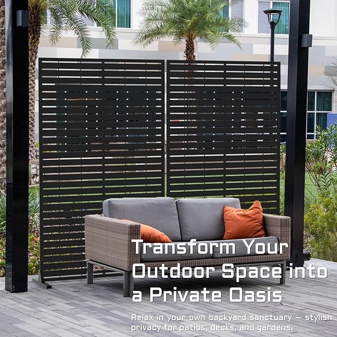72" H Metal Outdoor Privacy Screen – Freestanding Rustproof Louvered Fence Panel for Patio, Garden, Balcony, AC Unit Cover, Trash Can, Modern Decorative Divider TALLYVERUS