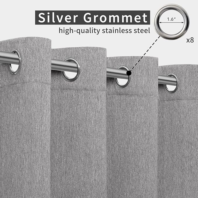 Easy-Going Linen Look Outdoor Curtains Waterproof Windproof Porch Curtains, Soft Thicken Outdoor Privacy Curtains for Patio, Gazebo, Grommet Top and Tab Bottom Drape, 1 Panel, 54x108 inch, Grey Easy-Going