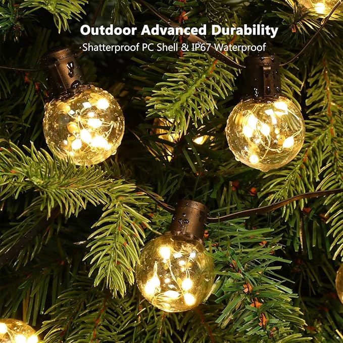 Outdoor String Lights, 25ft 20 LED Bulbs Hanging Patio Lights Dimmable with Timer & Remote, Globe Bulb Shatterproof & Waterproof for Outdoor Indoor Patio Backyard Balcony Decor - Warm White KEPSTARS