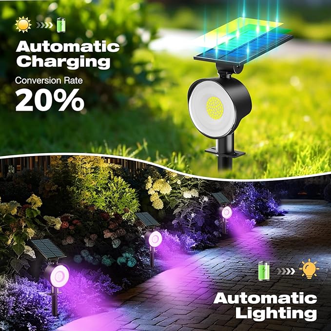 nipify 2 Pack Solar Spot Lights Outdoor Waterproof, Solar Spotlight Light for Outside Yard Landscape Lighting Pathway Lights Wall Auto On/Off, Purple Nipify