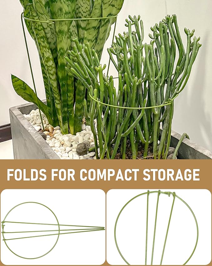 5-Pack Heavy Duty Plant Support Stakes, Metal Plant Ring Cages for Indoor Outdoor Plants, Adjustable Garden Stakes for Peonies, Monstera, Pothos, Hydrangea, Vines & Potted Plant (8" W x 14" H) Rootora