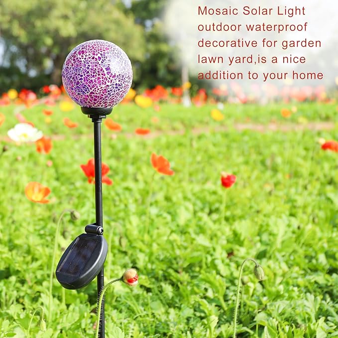 VCUTEKA Solar Garden Lights - Mosaic Solar Lights Outdoor Decor Pathway Light Waterpoof LED Stake Light for Landscape Lawn Patio Yard Decoration 1 Pack VCUTEKA