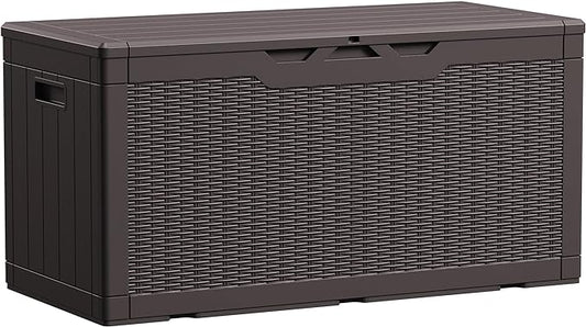 Devoko 100 Gallon Waterproof Large Resin Deck Box Indoor Outdoor Lockable Storage Container for Patio Furniture Cushions Garden Tools (100 Gallon, Dark Brown) DEVOKO