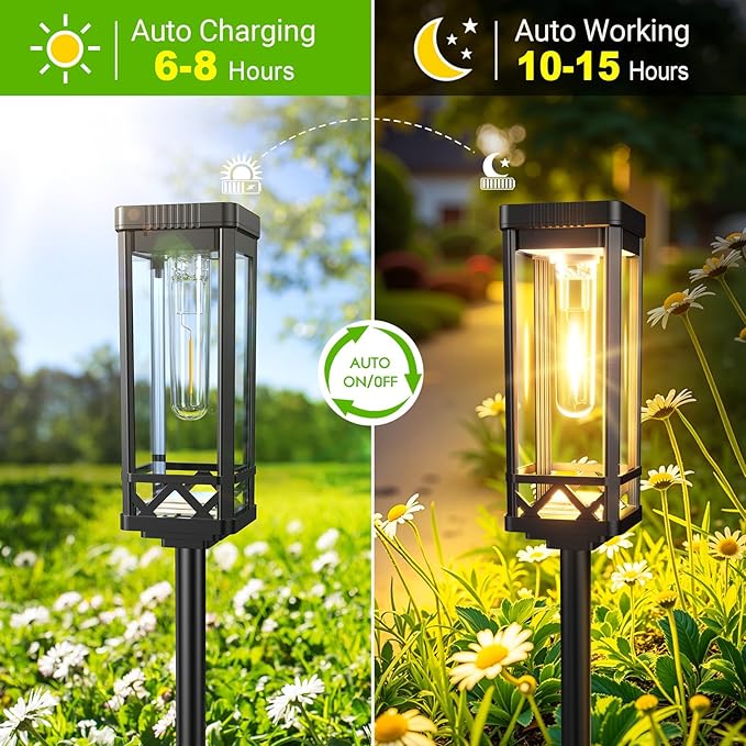 KOOPER Taller Solar Pathway Lights Outdoor, 4 Pack Upgraded Brighter Solar Garden Lights Solar Powered, Up To 15 Hours Outdoor Solar Lights for Yard Landscape Lighting Path Walkway Driveway Sidewalk KOOPER