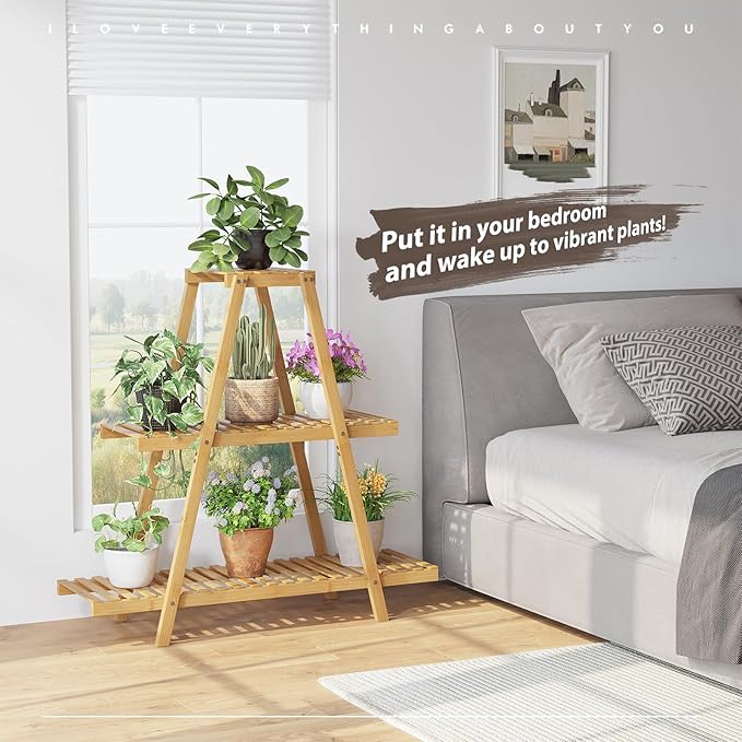 Plant Stand For Indoor Outdoor Tiered Plant Shelf 3 Tier 8 Potted Bamboo Flower Holder Ladder Rack For Multiple Triangle Table Plant Pot Stand (Natural) LifeTakesaDifferentTurn