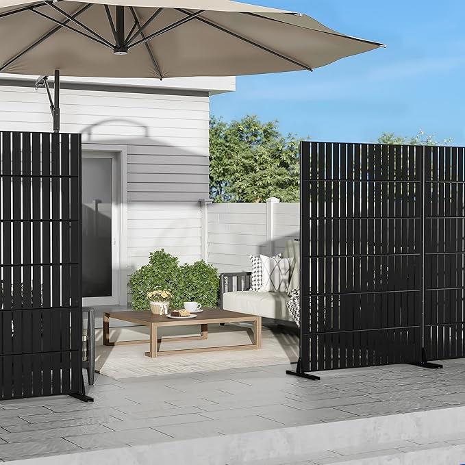 Casaphoria Metal Privacy Screen Outdoor, 72" H x 47" W Freestanding Decorative Privacy Screen for Patio Deck Balcony Garden with Stable Base, Black-Fence Casaphoria