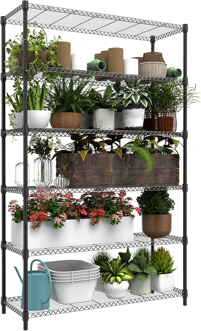 6 Tiers Storage Shelves Load 2100LBS, Metal Shelving Wire Metal Shelving Unit Shelves for Storage Adjustable Garage Shelving for Pantry Kitchen Garage Black 17.7" D x 47.3" W x 82.4" H MEIGAOPLASTICANDMETALHKCOLIMITED