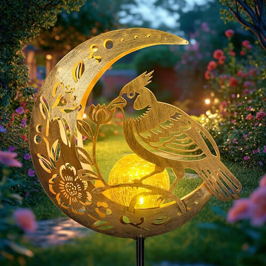 JOBOSI Solar Moon Cardinals Garden Light, Moving Moon & Cardinals Stake Decor for Yard, Lawn, Gifts for Women Mom Grandma, Christmas, New Year Decor Gift JOBOSI