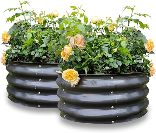 GARDMAX 2 Pack 2x2x1FT Galvanized Round Raised Garden Bed Kit, Metal Planter Boxes Outdoor with Easy Assembly, Large Garden Bed for Vegetables, Fruits, Flower, Herbs Milk White ChooseGardmaxforbetterlife
