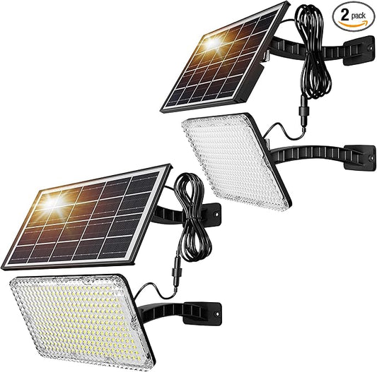 JACKYLED Solar Lights Outdoor 299 LED 1000 Lumens Bright Solar Wall Spotlight with 4000mAh Battery IP65 Waterproof Dusk to Dawn Auto Lighting for Front Door Balcony Shop Barn Garage (Black, 2-Pack) JACKYLED