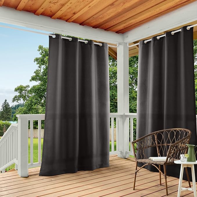 Town & Country Basics Cabana Solid Heavyweight Indoor Outdoor Curtains, Light Filtering Opacity with Grommet Top, Water Repellent, 2-Pack Set, 54"x84", Black TOWN+%26+COUNTRY+BASICS