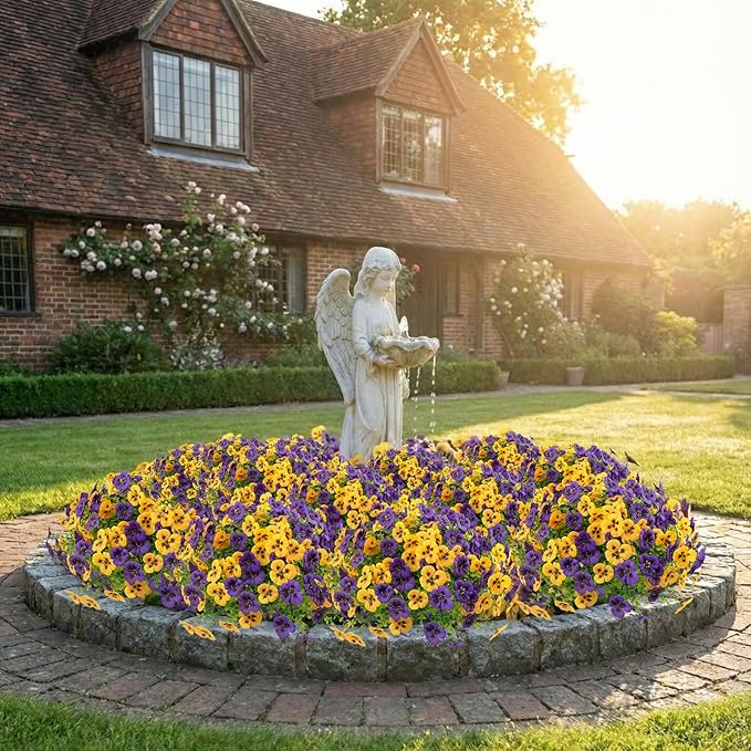 36 Pcs Artificial Fake Pansy Flowers for Outdoor, Faux UV Resistant Silk Pansies Flowers for Outside Planter Front Door Porch Yard Patio Window Box Home Decor (36, Yellow,Purple) RowfadFlora