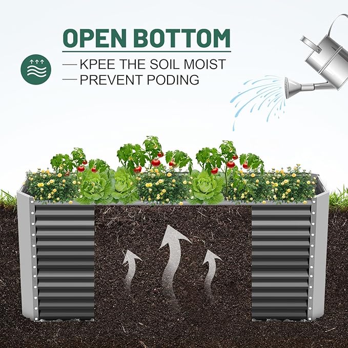 Land Guard 8x4x3ft Rectangular Galvanized Raised Garden Beds, Large-Capacity Metal Planter Box Outdoor, Durable Deep Raised Garden Bed 3ft Tall, Raised Beds for Gardening Vegetables, Modern Gray LandGuard