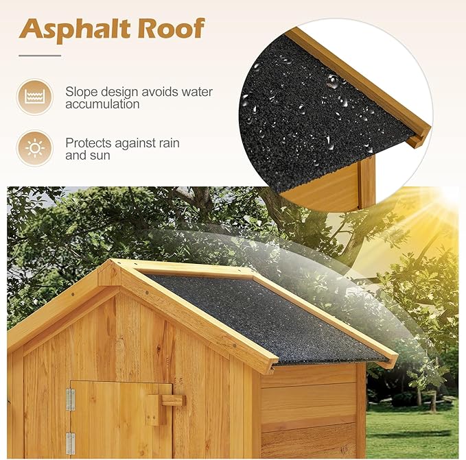 Goplus All-in-One Storage Shed, 70" Tall Wooden Lockable Cabinet w/Foldable Work Table, Vertical Utility Tool Organizer w/Shelves & Hooks, Waterproof Garden Shed for Patio Backyard (Natural) Goplus