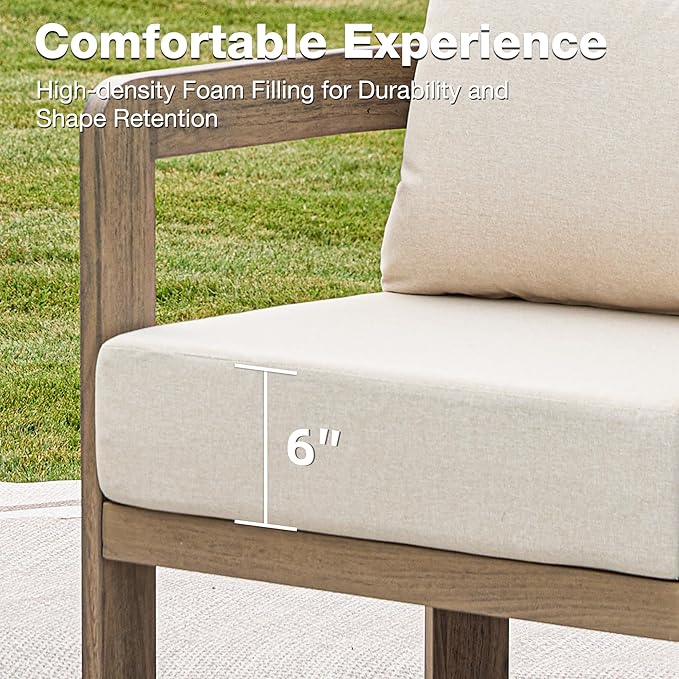 Outdoor Furniture Set, 2Pcs Patio Armchairs, Metal Modern Outside Furniture with 6'' Thick Cushions, Outdoor Conversation Set Balcony Chairs for Backyard, Porch,Deck, Beige COMLAXFIELD