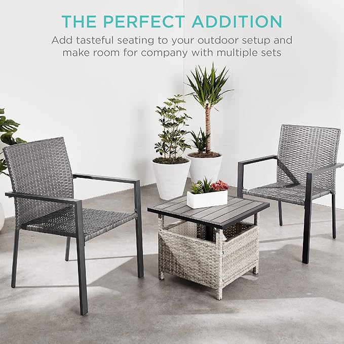 Best Choice Products Set of 2 Stackable Outdoor Wicker Dining Chairs All-Weather Firepit Armchair w/Armrests, Steel Frame for Patio, Deck, Garden, Yard - Gray BestChoiceProducts