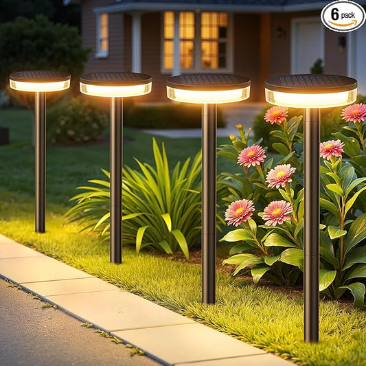 LETMY Solar Pathway Lights Outdoor, 6 Pack 2X Brighter Solar Lights Outdoor Waterproof, Taller Pathway Light with Larger Panel, Auto On/Off Up to 12Hrs Driveway Light for Yard Outside Patio Path Lawn Letmy