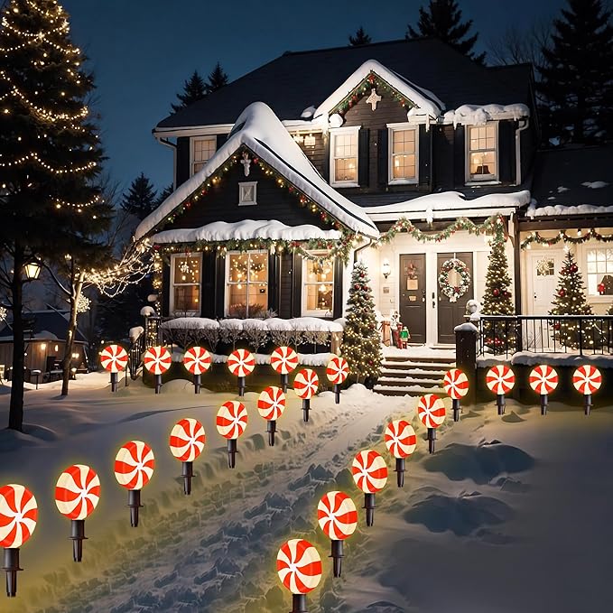 Ultimate Unicorn Christmas Lollipop Pathway Lights for Garden Christmas Decoration Red, 10 LED Peppermint String Lights with Stakes for Outdoor Sidewalk Pathway Rooftop Lawn Garden UltimateUnicorn