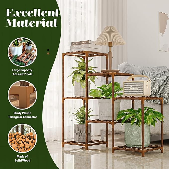 Plant Stand Indoor Outdoor Wood Plant Shelf for Multiple Plants Corner Plant Rack Window Flower Stand for Garden Patio Gentingbro